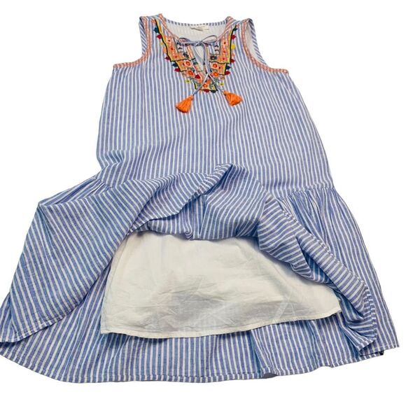 Beach Lunch Lounge Pin Strip Embroidered Cotton Linen Blend Drop Waist D… - Picture 7 of 14